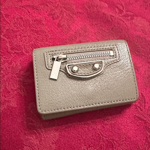Balenciaga Gray Beige Leather Compact Snap Wallet